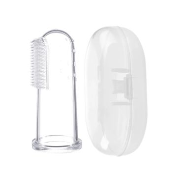 Бебешка четка за зъби - напръстник с кутийка - Бял