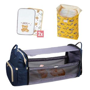 Комплект раница с разгъваема кошара за бебе + плик за памперси 